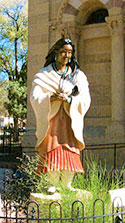 Saint Kateri Tekakwitha statue outside the Santa Fe, New Mexico cathedral