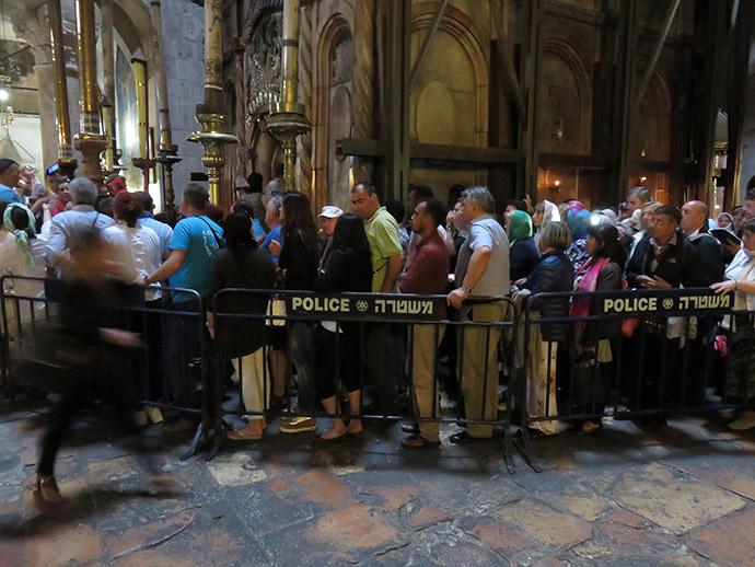 Pilgrims line up to enter the Tomb of Jesus