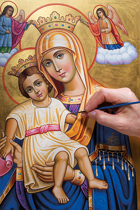 hand painting icon of the Queen of Heaven