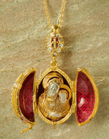 Virgin Mary egg pendant, red