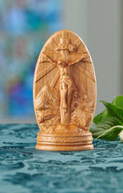 Our Lady of Lourdes and Crucifix Two-Sided Figurine